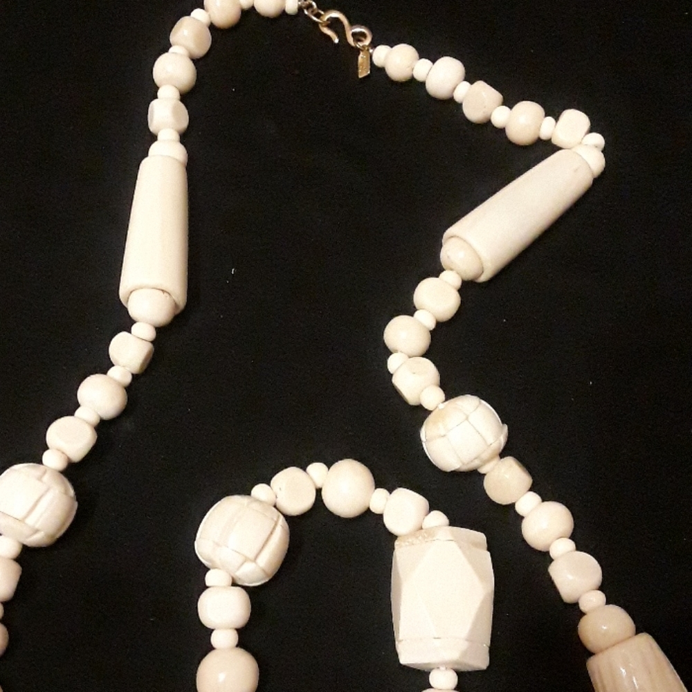 Kenneth Lane vintage long ivory beaded necklace